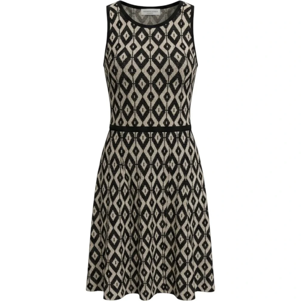 Trina Turk‎ Womens Black White Geometric Diamond Knit Fit Flare Sleeveless Dress